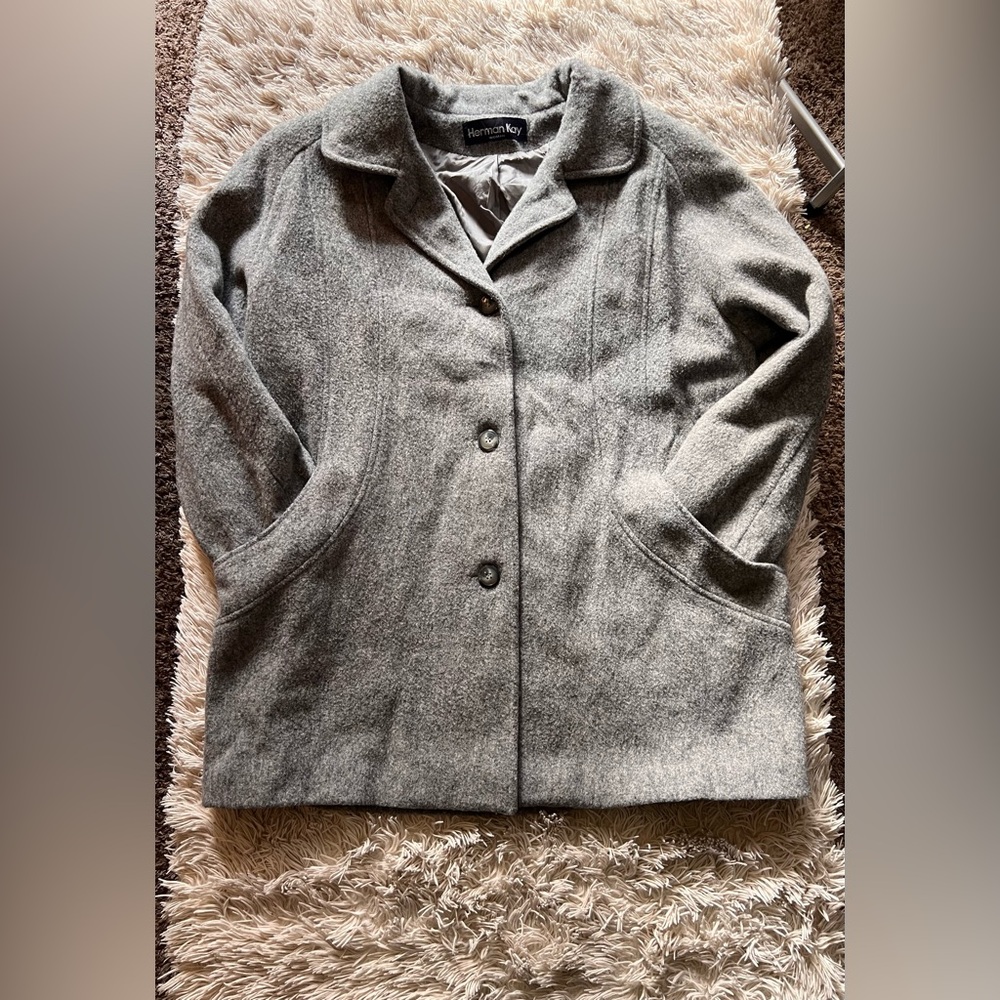 Women's Herman Kay Grey Wool & Nylon Blend, 4 Button Coat Size 16-18W